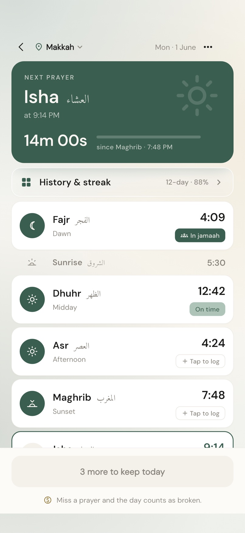 Muhasaba — prayer times and tracking
